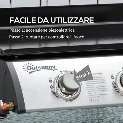 Outsunny Piastra Barbecue a Gas Antiaderente da Tavolo con 3 Bruciatori da 3kW, 62x46x21cm, Nero