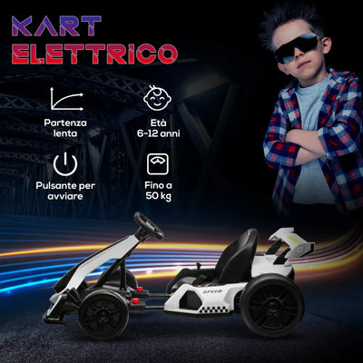HOMCOM Go Kart Elettrico per Bambini 6-12 Anni 24V 12km/h con Seggiolino Regolabile, Bianco