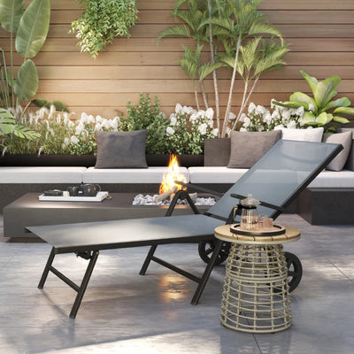 Outsunny Lettino Sdraio Pieghevole e Reclinabile in 5 Posizioni con Rotelle, in Metallo e Textilene, 72x158x84 cm, Grigio