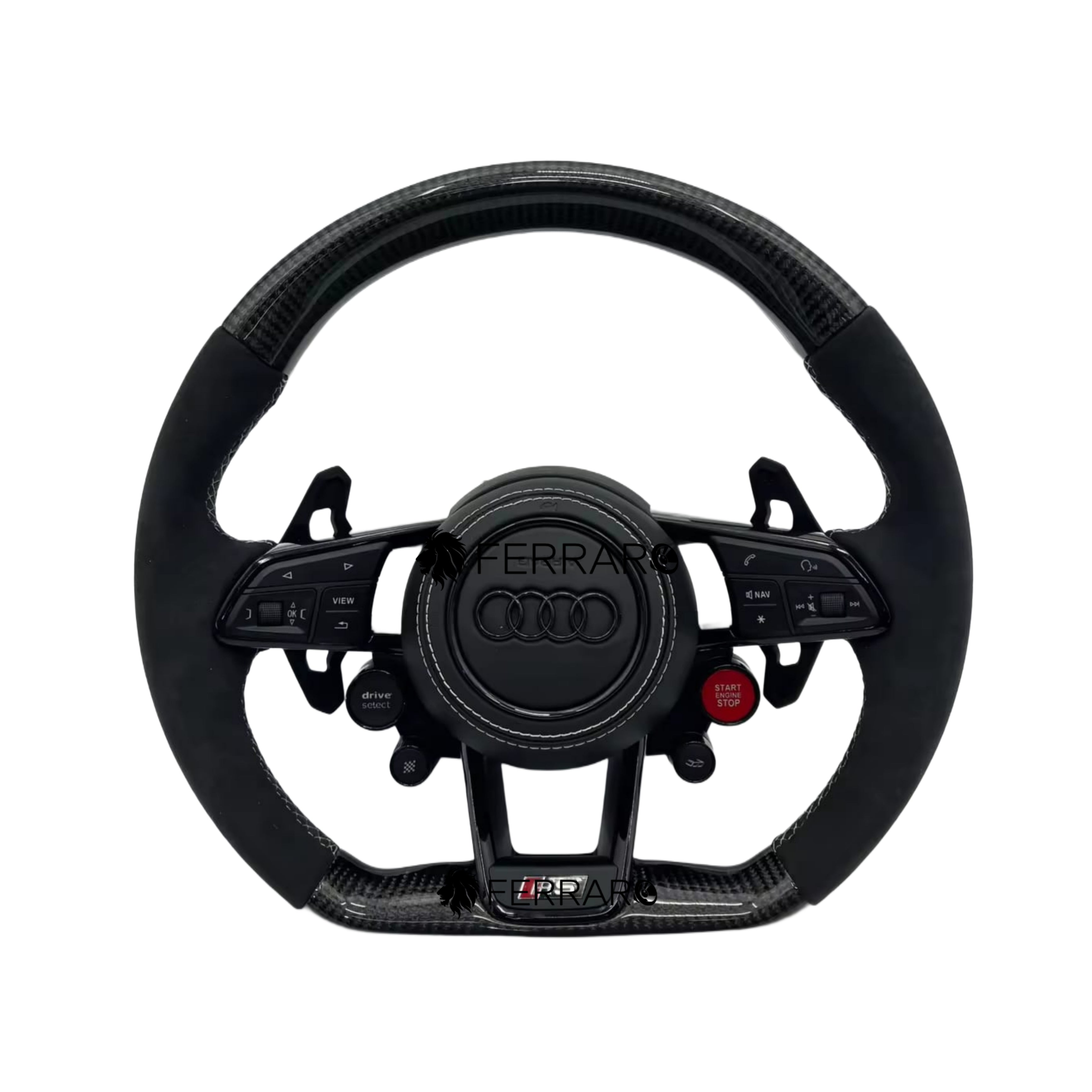 Volante per Audi, Carbonio Diagonale, Linea Bianca, Pulsanti, RS