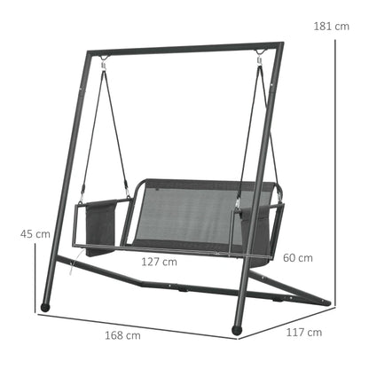 Outsunny Dondolo da Giardino 2 Posti con Cuscini e Tasche, in Acciaio e Textilene, 168x117x181 cm, Grigio Scuro
