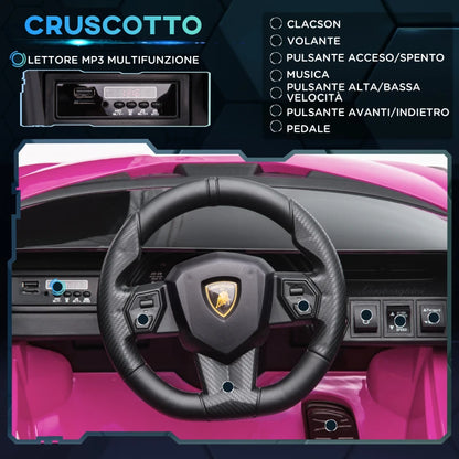 HOMCOM Macchina Elettrica per Bambini 3-5 Anni Lamborghini 12V con Telecomando e Velocità 3-5km/h, Rosa
