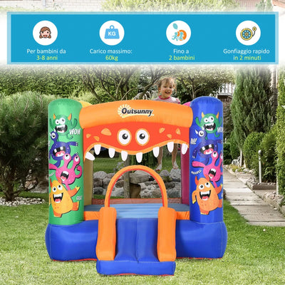 Outsunny Casa Gioco Castello Gonfiabile Gigante per Bambini 3-8 anni Trampolino Rimbalzante Colorato con Scivolo e Canestro 250cmx180cmx175cm