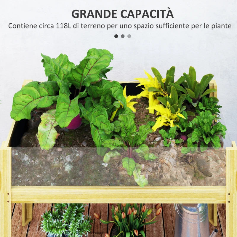 Outsunny Fioriera Rialzata da 118L con 2 Fori di Drenaggio e Pareti Trasparenti, in Legno di Abete, 110x50x80 cm
