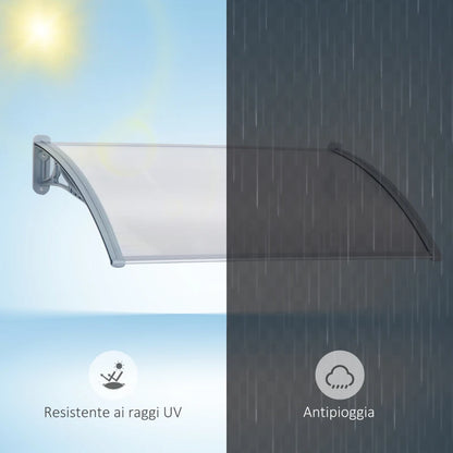 Outsunny Pensilina da Esterno 140x70x21 cm in Plastica e Alluminio per Balconi, Porte e Finestre, Grigio