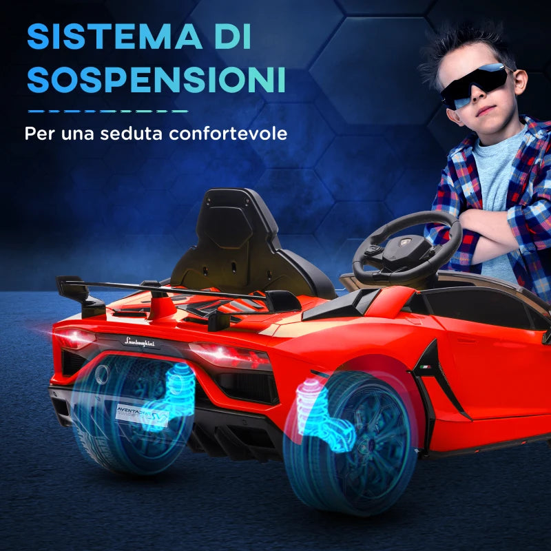 HOMCOM Macchina Elettrica per Bambini a 12V Licenza Lamborghini con Clacson e Telecomando, 107.5x63x42 cm, Rossa