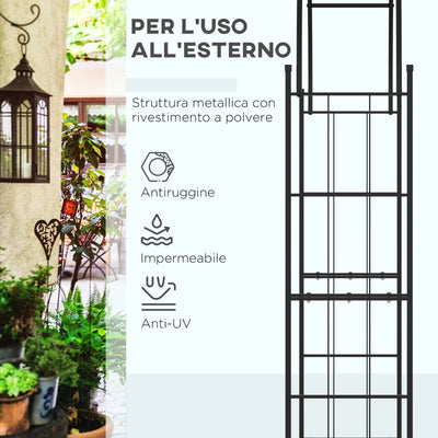Outsunny Archetto da Giardino per Piante Rampicanti e Decorazioni, Metallo Nero, 157x40x223cm