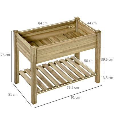 Outsunny Fioriera Rialzata in Legno con Gambe e Ripiano Inferiore per Giardino e Balcone 91x51x76cm