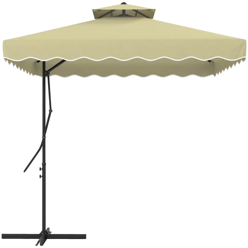 Outsunny Ombrellone Decentrato 2.5x2.5 m con Base a Croce e Apertura a Manovella, in Metallo e Poliestere Beige