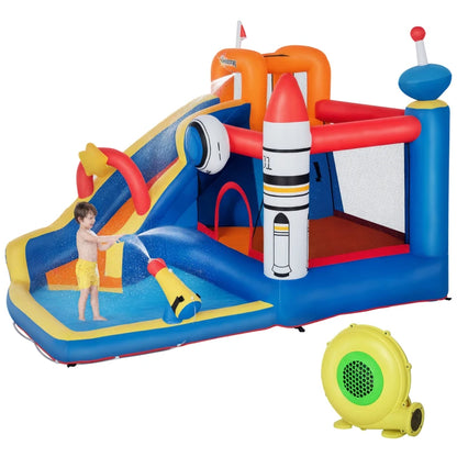 Outsunny Gioco Gonfiabile per Bambini 3-8 Anni a tema Spazio con Borsa, 11 Paletti e Toppe Inclusi, 340x270x227 cm