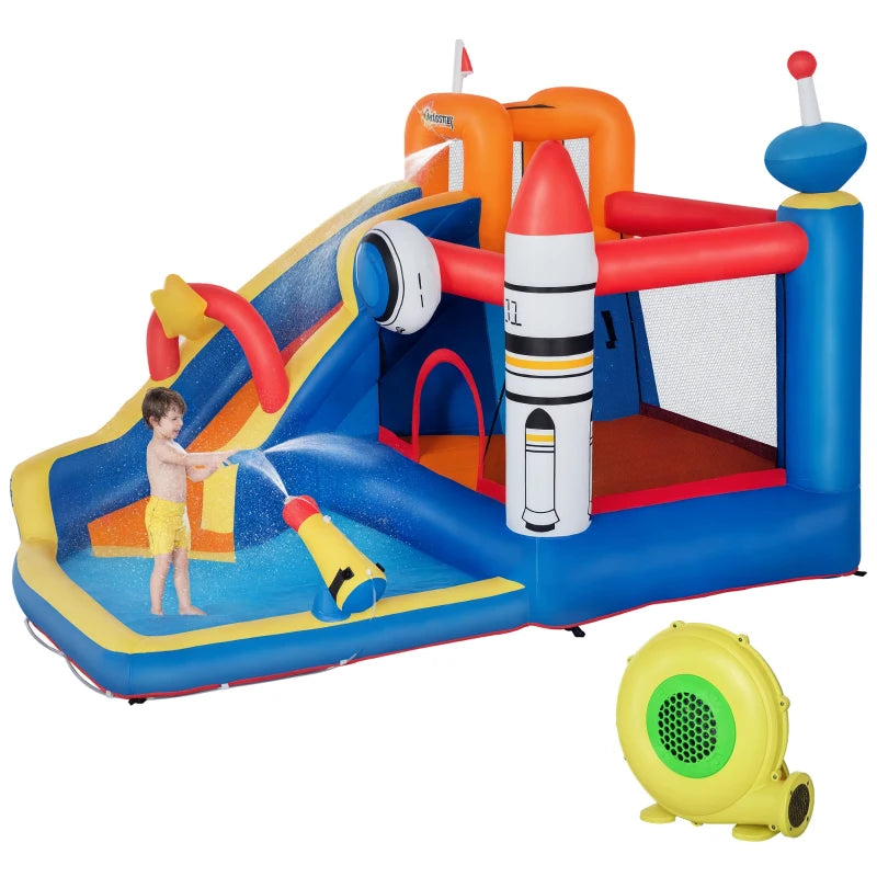 Outsunny Gioco Gonfiabile per Bambini 3-8 Anni a tema Spazio con Borsa, 11 Paletti e Toppe Inclusi, 340x270x227 cm