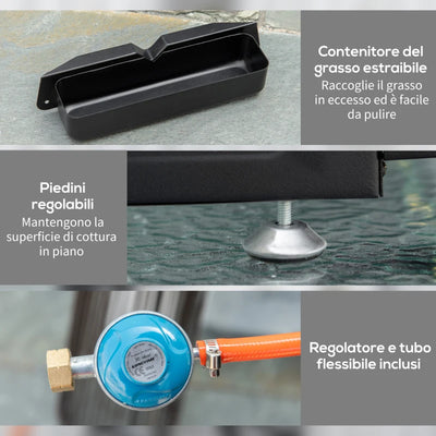 Outsunny Piastra Barbecue a Gas Antiaderente da Tavolo con 3 Bruciatori da 3kW, 62x46x21cm, Nero