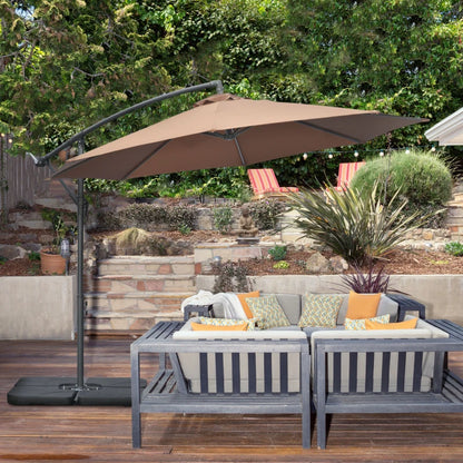 Outsunny Ombrellone Decentrato a 6 Stecche con Manovella e Base a Croce, in Metallo e Poliestere, Ø292x247 cm, Caffè