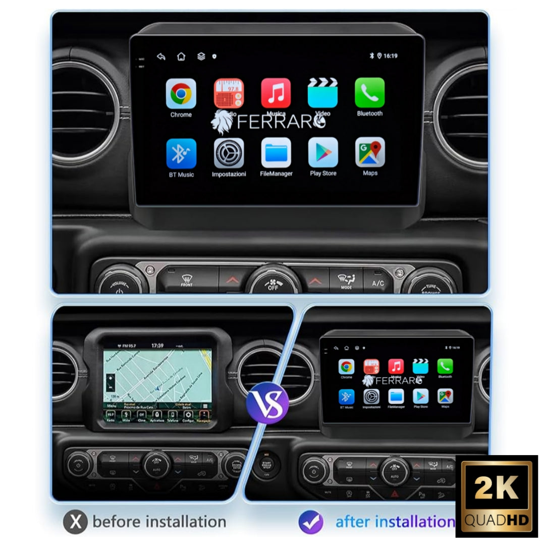 Autoradio per Jeep Wrangler 4 JL 9" 2K | 2017-2025 | Android | Bluetooth | CarPlay | Android Auto | 12/256GB Ram