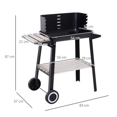 Outsunny Barbecue a Carbone con Griglia Regolabile, Ripiani e Ruote, 83x37x87cm, Nero
