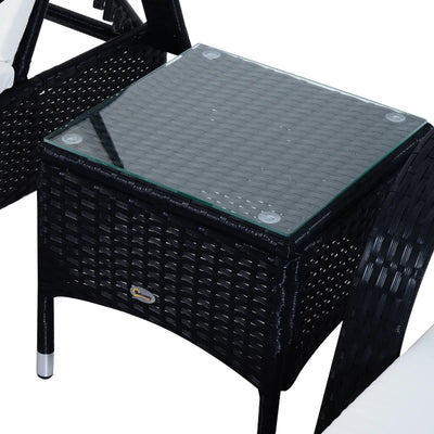 Outsunny Set da Giardino con 2 Sedie a Sdraio con Schienale Reclinabile e Tavolino Basso in Rattan PE, Nero