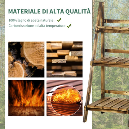 Outsunny Portapiante Pieghevole Portavasi in Legno di Abete con 3 Livelli Scaffale da Esterno per Piante Portafiori 40x37x93cm