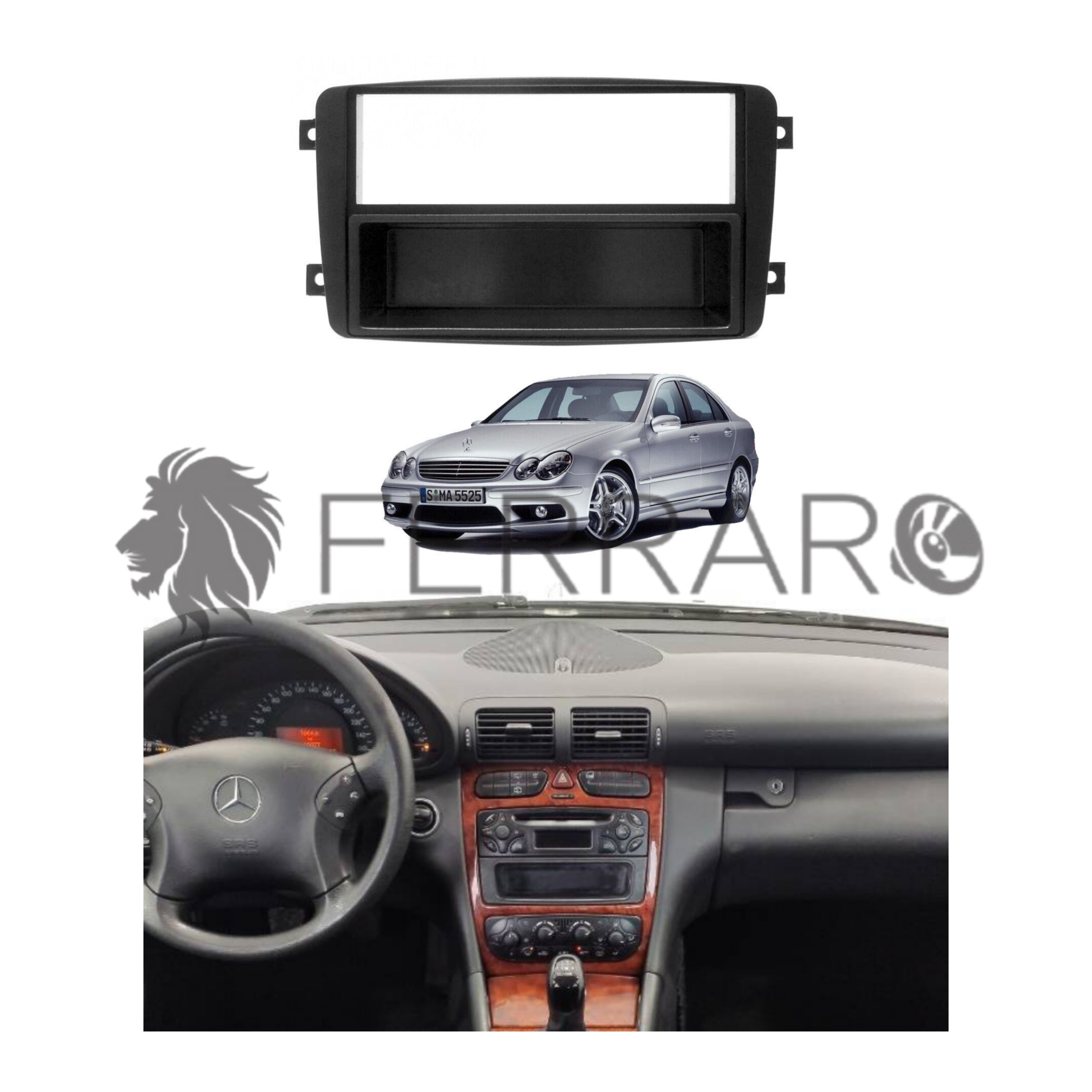 Car Radio Panel Kit, 1DIN with Drawer, Mercedes C-Class, up to 2004