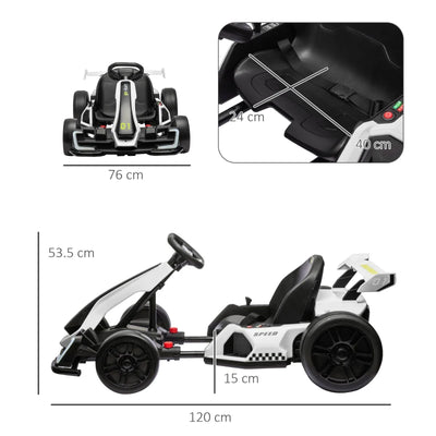 HOMCOM Go Kart Elettrico per Bambini 6-12 Anni 24V 12km/h con Seggiolino Regolabile, Bianco