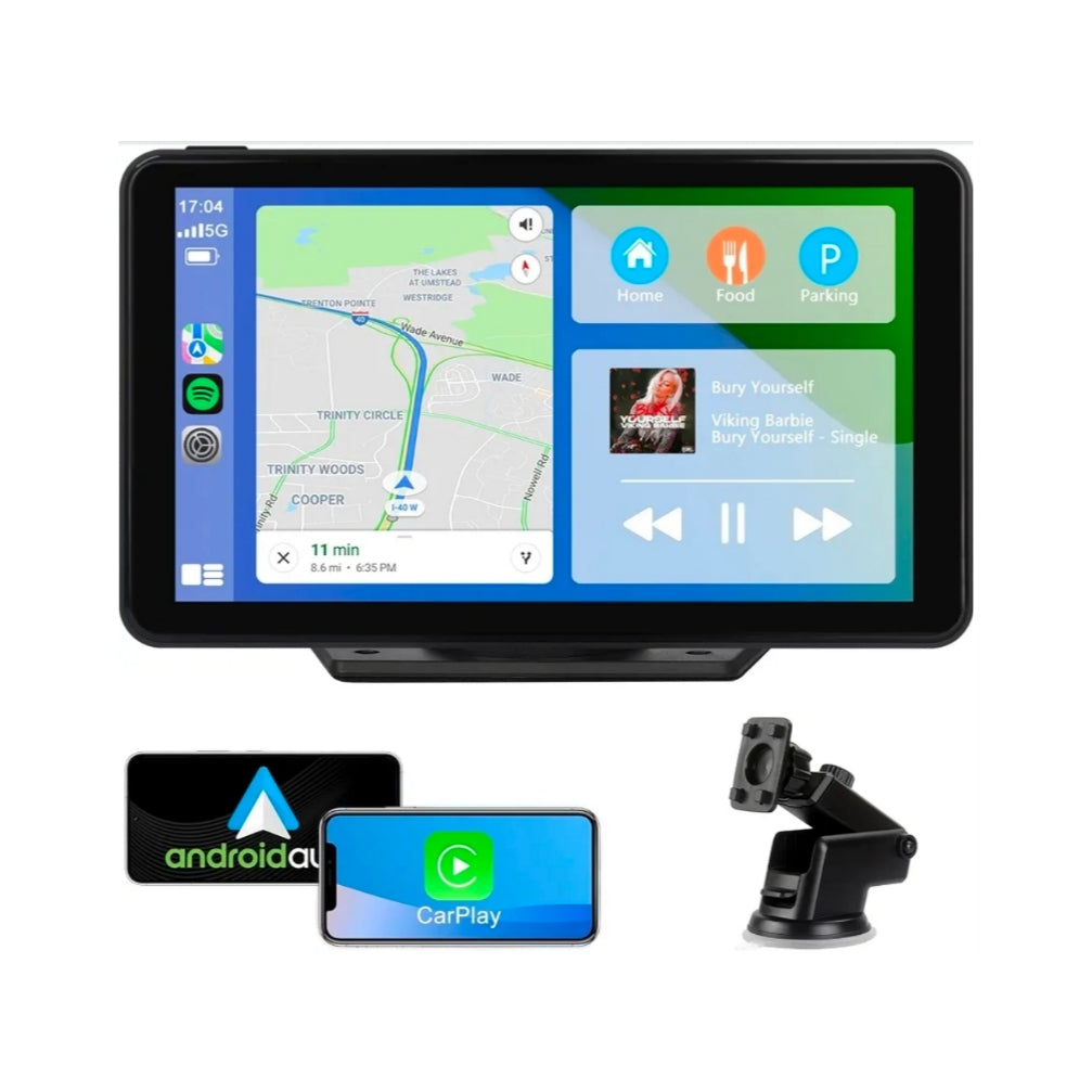 Monitor Universale 7"Pollici, Portatile, Plug and Play, Car Play e Android Auto, BT, Radio