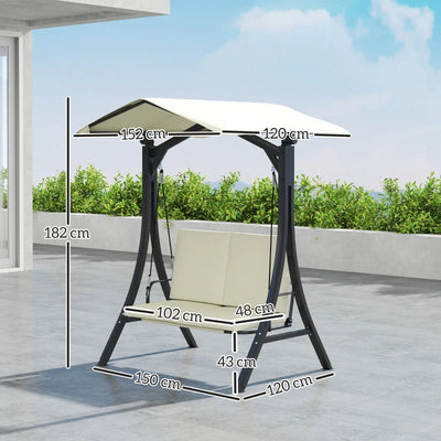 Outsunny Dondolo da Giardino 2 Posti con Tettuccio Regolabile e Cuscini, 150x120x182 cm, Crema