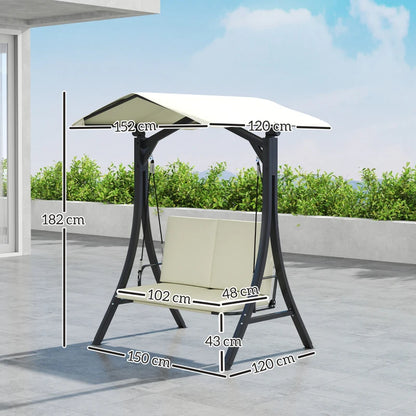 Outsunny Dondolo da Giardino 2 Posti con Tettuccio Regolabile e Cuscini, 150x120x182 cm, Crema