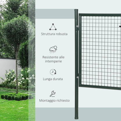 HOMCOM Cancello da Giardino in Acciaio con Serratura e 3 Chiavi, 97x150cm, Verde