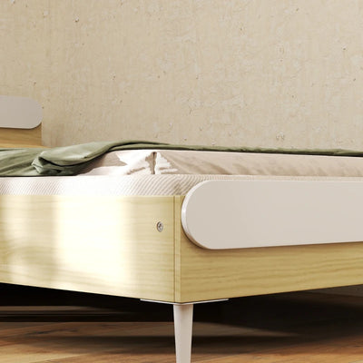 AIYAPLAY Letto per Bambini 3-10 Anni Basso con Sponde Laterali Alte, in Legno, 194.8x103x60.5 cm, Bianco e color Legno