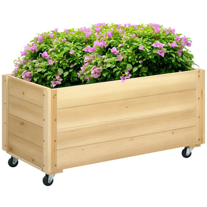 Outsunny Fioriera da Giardino con Foro di Drenaggio e Rotelle, in Legno di Abete, 89x48x47 cm