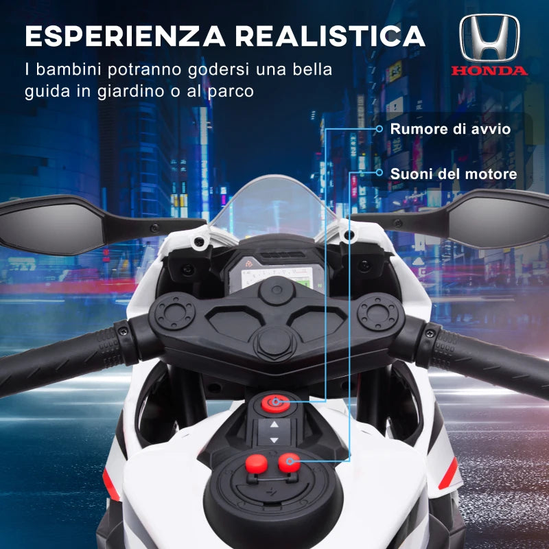 HOMCOM Moto Elettrica per Bambini con Licenza HONDA, Batteria 6V Ricaricabile, Velocità 3km/h, Bianco