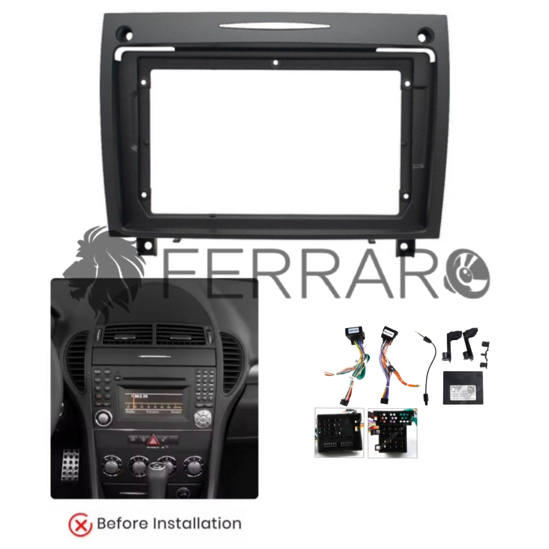 Kit Montaggio Autoradio 9"Pollici Mercedes SLK R171 (2004-2011), Mascherina, Cablaggio per Autoradio Android