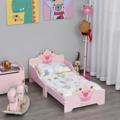 HOMCOM Letto per Bambini con Bordi Rialzati e 6 Gambe in Legno per Cameretta, Lettino per Bimbi da 3-6 Anni, 143x73x60cm, Rosa