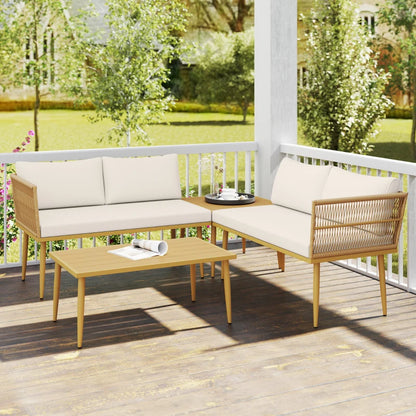 Outsunny Set Salotto da Esterno in Rattan PE con 2 Divani a 2 Posti con Cuscini e 2 Tavoli da Caffè, Colore Legno