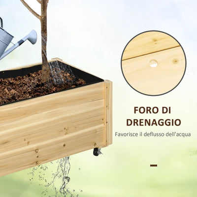 Outsunny Fioriera da Giardino con Foro di Drenaggio e Rotelle, in Legno di Abete, 89x48x47 cm