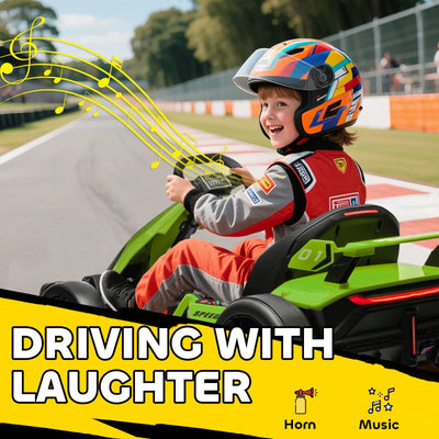 HOMCOM Go Kart Elettrico per Bambini 6-12 Anni 24V 12km/h con Seggiolino Regolabile, Verde