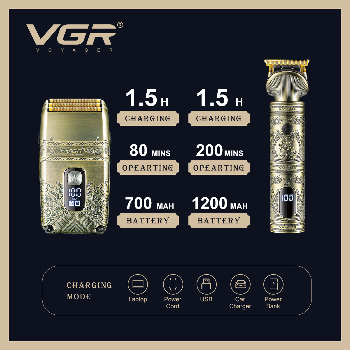 VGR Kit 2-1 Combo, Trimmer, Shaver, Accessori V-649