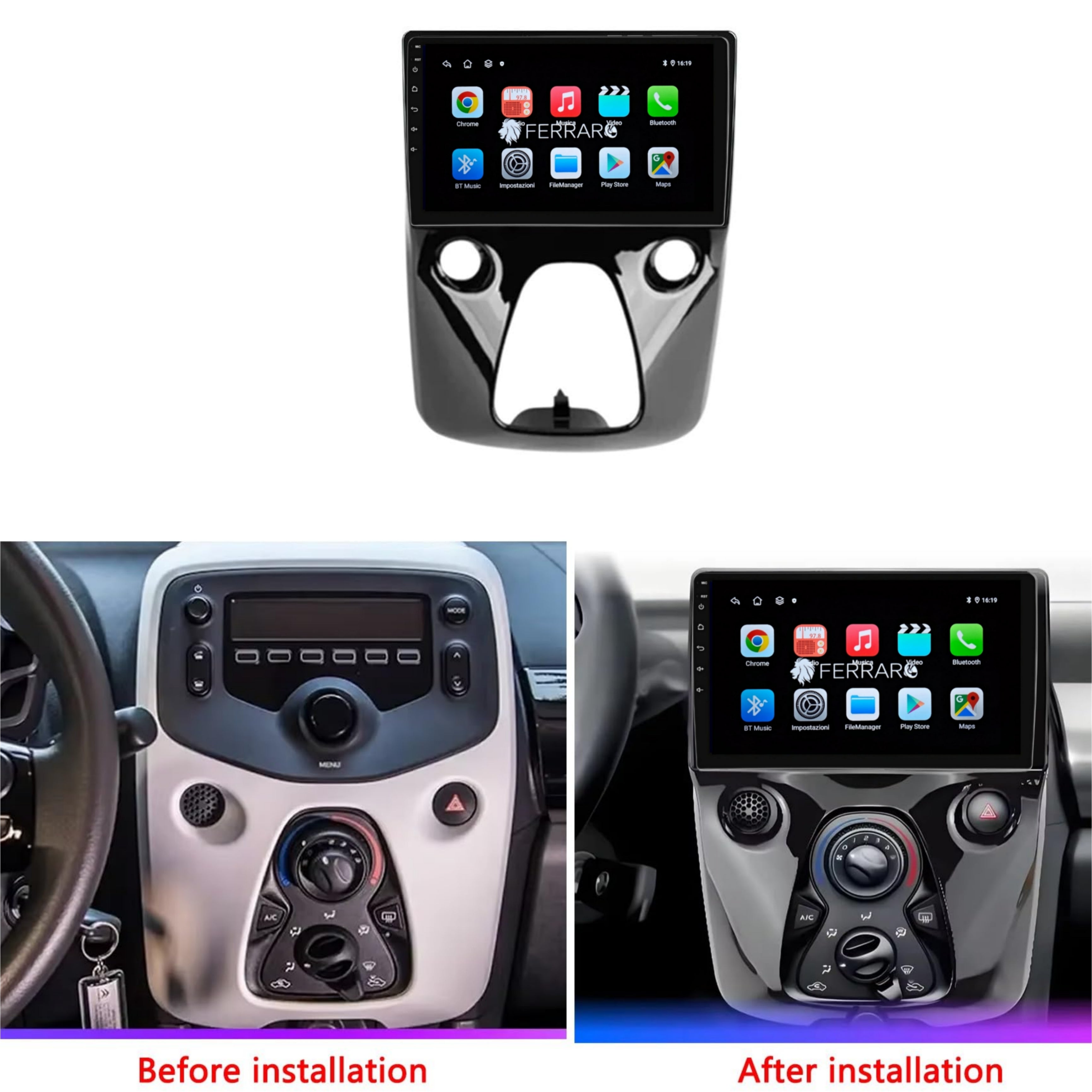 Autoradio per Toyoya Aygo | Citroen C1 | Peugeot 108 | 10.1" | 2014-2021 | Android | Bluetooth | CarPlay | Android Auto | 2GB/4GB/8GB Ram