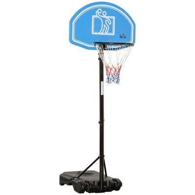 HOMCOM Canestro Basket con Altezza Regolabile 197.5-245cm, Base con Ruote e Tabellone, Blu