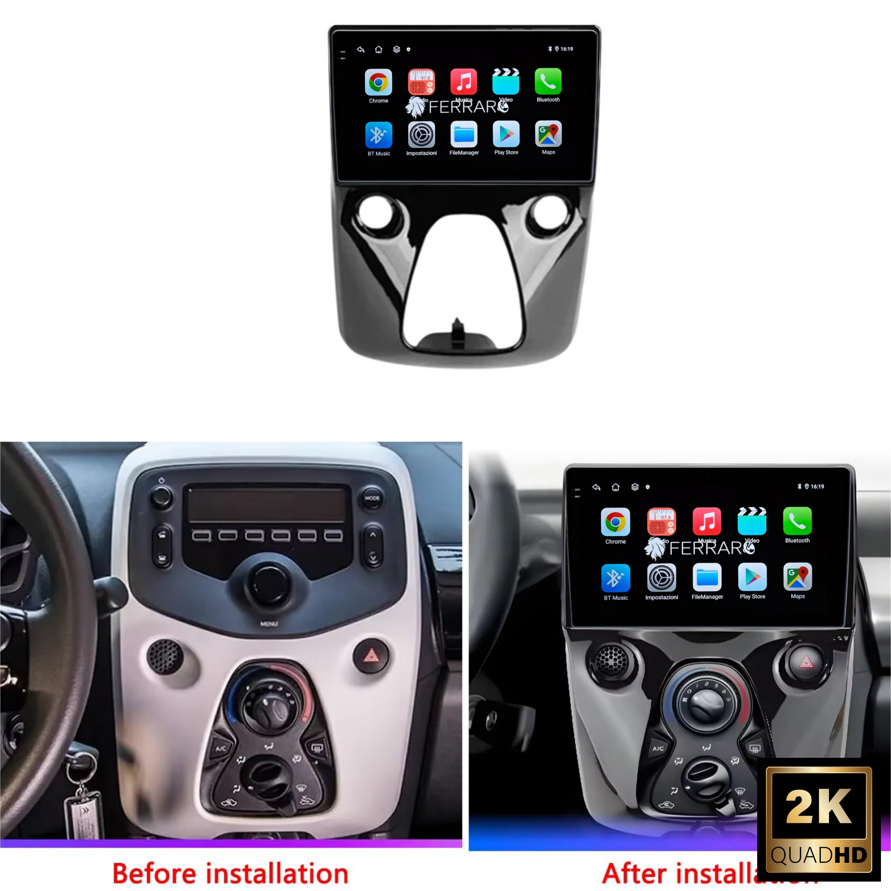 Autoradio per Toyoya Aygo | Citroen C1 | Peugeot 108 | 10.1" | 2014-2021 | Android | Bluetooth | CarPlay | Android Auto | 4/64GB Ram
