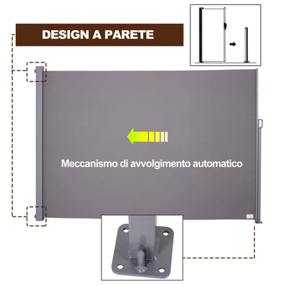 Outsunny Tenda da Sole Laterale e Avvolgibile (3x1.6m) in Alluminio e Poliestere Imperemabile Anti-UV, per Vento/Privacy