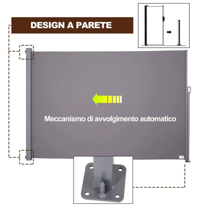 Outsunny Tenda da Sole Laterale e Avvolgibile (3x1.6m) in Alluminio e Poliestere Imperemabile Anti-UV, per Vento/Privacy