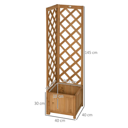 Outsunny Fioriera da Giardino in Legno di Abete Marrone con Grigliato per Rampicanti e Decorazioni, 40x40x145 cm