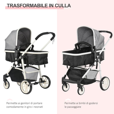 HOMCOM Carrozzina per Bambini 0-36 Mesi Pieghevole e Regolabile, in Metallo e Poliestere, 80x51x102 cm, Grigio