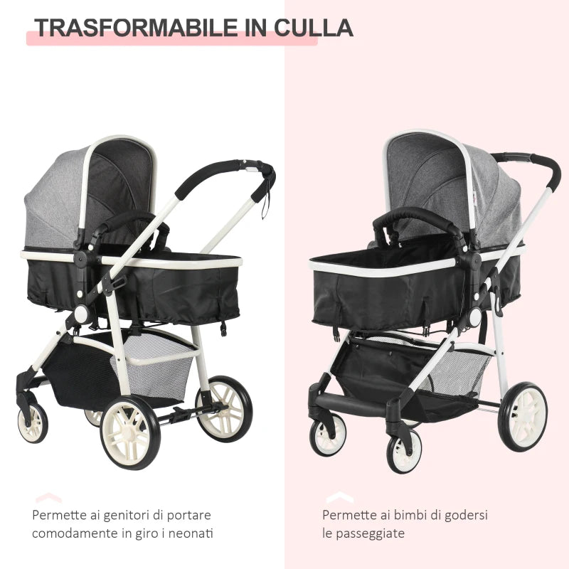 HOMCOM Carrozzina per Bambini 0-36 Mesi Pieghevole e Regolabile, in Metallo e Poliestere, 80x51x102 cm, Grigio