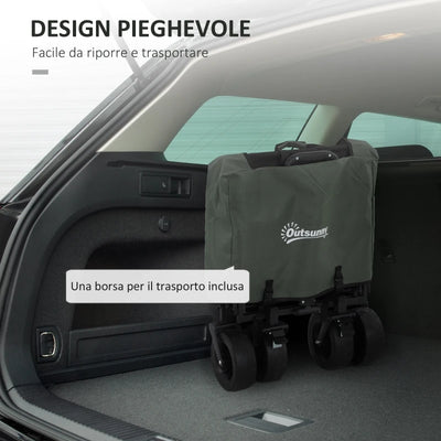 Outsunny Carrello da Giardino da 95L Pieghevole con Pannello Apribile, in Acciaio e Poliestere, 125x48x78-102 cm, Verde