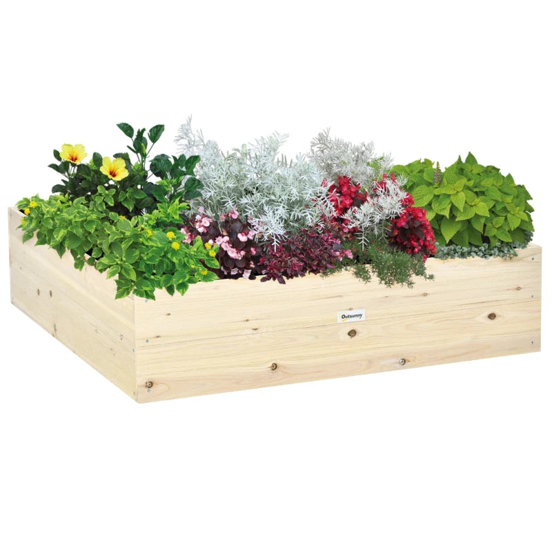 Outsunny Letto per Orto Rialzato in Legno, Fioriera da Giardino per Piante e Ortaggi, 117x117x30cm