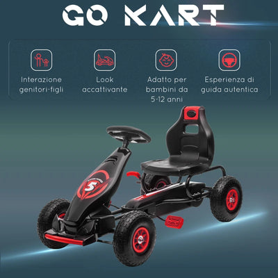 HOMCOM Go Kart a Pedali per Bambini da 5-12 Anni con Sedile Regolabile e Ruote in Gonfiabili, Rosso