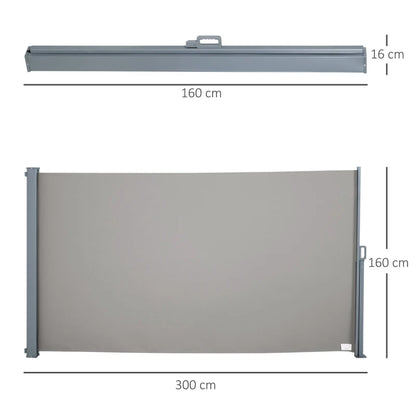 Outsunny Tenda da Sole Laterale e Avvolgibile (3x1.6m) in Alluminio e Poliestere Imperemabile Anti-UV, per Vento/Privacy