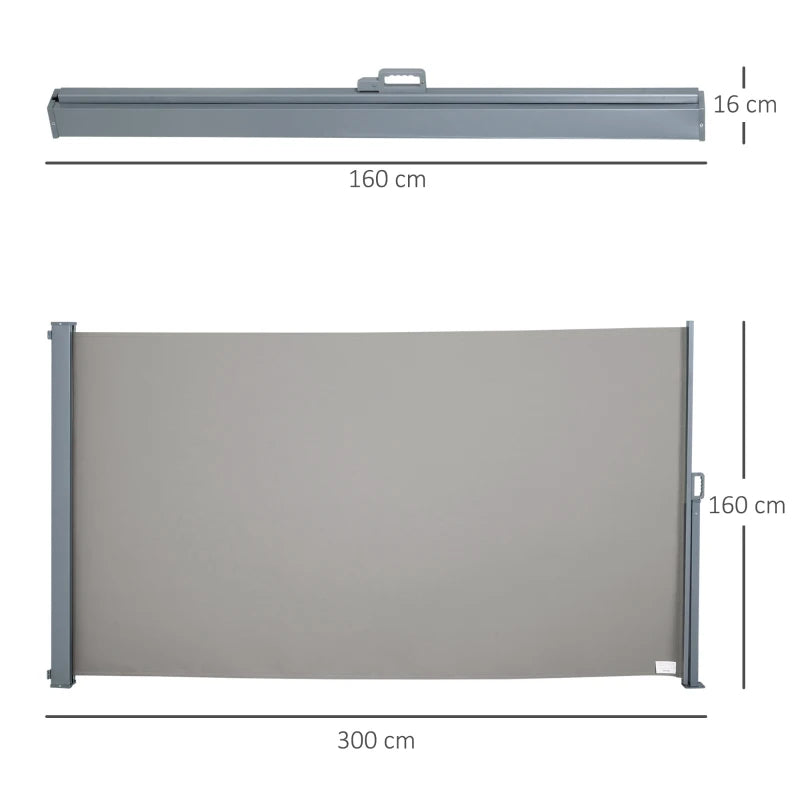 Outsunny Tenda da Sole Laterale e Avvolgibile (3x1.6m) in Alluminio e Poliestere Imperemabile Anti-UV, per Vento/Privacy