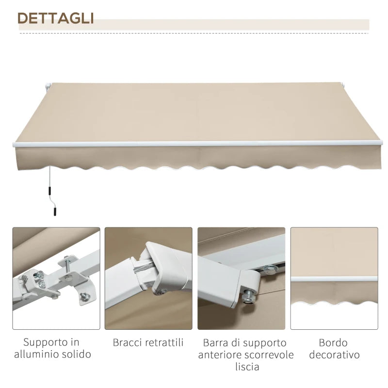 Outsunny Tenda da Sole per Esterno a Bracci Avvolgibile con Apertura a Manovella, 360x250 cm, Crema